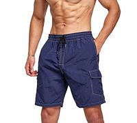 JustSun Mens Swimming Shorts Waterproof Swim Shorts Quick Dry Swimming Trunks with Mesh Lining Board Beach Surf Casual Shorts Men Summer with Pockets Dark Blue 3XL