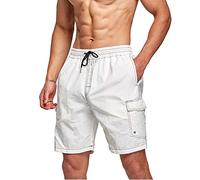 JustSun Mens Swimming Shorts Waterproof Swim Shorts Quick Dry Swimming Trunks with Mesh Lining Board Beach Surf Casual Shorts Men Summer with Pockets White XXL
