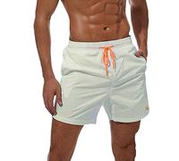 JustSun Mens Swimming Shorts with Pockets Waterproof Swimming Trunks Swim Shorts Men Quick Dry Summer Board Beach Surf Shorts with Mesh Lining White XXL