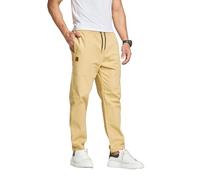 JustSun Mens Trousers Casual Smart Trousers for Men with Elasticated Waist, Suitable for Daily Casual Wear Khaki L