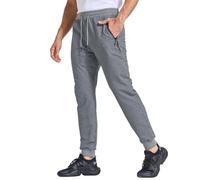 JustSun Tracksuit Bottoms Mens Joggers Slim Fit Jogging Bottoms Gym Running Trousers with Zip Pockets Grey 3XL