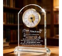 JUSTUP 70th Birthday Quartz Clock Gifts, Elegant Gold Decorative Small Desk Clock, Silent Glass Decorative Table Clocks for Living Room Home, 70th Birthday Gifts for Men and Women (70th Birthday)