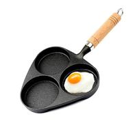 JUSTUP Egg Frying Pan, 3-in-1 Nonstick Cast Iron Egg Pan Divided Grill Pan with Wooden Handle, Mini Omelet Pan Pancake Pan Breakfast Skillet for Eggs, Bacons and Burgers (Black)