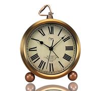 JUSTUP Golden Table Clock, Retro Vintage Silent Desk Alarm Clock Battery Operated Quartz Movement HD Glass for Bedroom Living Room Indoor Decoration Kids (Roman)