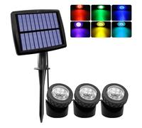 JUSTUP Outdoor Solar Pond Lights, Waterproof 6 LEDs Solar Underwater Pond Light Lighting Angle Adjustable Garden Spotlights, Auto ON/Off for Outdoor Garden Fish Tank Pool (3 Lamp RGB)