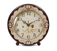 JUSTUP Vintage Table Clock, Retro Non-Ticking European Style Beside Desk Clock Battery Operated Silent Quartz Movement for Bedroom Living Room Indoor Decor (Brown)