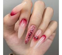 JUSTUSNX 24 Pcs Dark Halloween Vampire Fake Nails Red Long Stiletto False Nails Red Blood Drops Press on Nails for Women and Girls (E)