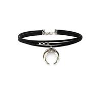 JUSTUSNX Black Gothic Crescent Horn Leaf Type Pendant Choker Necklace Halloween Accessories for Women and Girls (A)