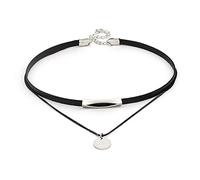 JUSTUSNX Black Gothic Double Layered Gold Silver Circular Pendant Choker Necklace Halloween Accessories for Women and Girls (B)