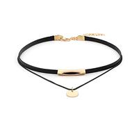 JUSTUSNX Black Gothic Double Layered Gold Silver Circular Pendant Choker Necklace Halloween Accessories for Women and Girls (A)