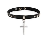JUSTUSNX Black Gothic Leather Geometry Pendant Choker Necklace Halloween Accessories for Women and Girls (C)