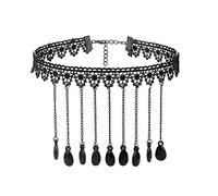 JUSTUSNX Black Lace Collar Chain Crystal Pendant Necklace Tassel Necklace Gothic Hollow Flower Choker Jewelry Halloween Accessories for Women and Girls (C)