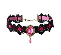 JUSTUSNX Black Lace Collar Chain Crystal pendant necklace Velvet Vintage Gem Necklace Gothic Hollow Flower Choker Jewelry Halloween Accessories for Women and Girls (D)