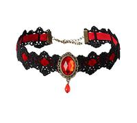 JUSTUSNX Black Lace Collar Chain Crystal pendant necklace Velvet Vintage Gem Necklace Gothic Hollow Flower Choker Jewelry Halloween Accessories for Women and Girls (E)