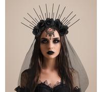 JUSTUSNX Halloween Headband Floral Hair Accessories Gothic Crown Bride Veil Halloween Party Headwear Clothing for Ladies Women (Veil Headband)