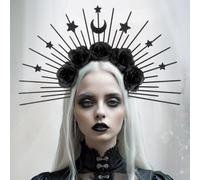JUSTUSNX Halloween Headband Floral Hair Accessories Gothic Crown Bride Veil Halloween Party Headwear Clothing for Ladies Women (Star Moon Headband)