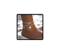 JUSTUSNX Layered Adjustable Anklet Silver/Gold Sun/Love/MoonShaped Pendant Ankle Bracelet Beach Summer Foot Jewelry Chain for Women and Girls (A)