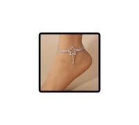 JUSTUSNX Star Pendant Adjustable Anklet Rhinestone Ankle Bracelet Beach Summer Foot Jewelry Chain for Women and Girls (B)