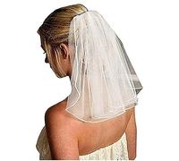 JUSTUSNX White Wedding Short Veil, Pearl/Crystal Bride Veil with Comb for Women and Girls Party Accessories (A)