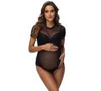 JustVH Maternity Bodysuit for Photoshoot Long Sleeve Sheer Mesh Pregnancy Bodysuit Maternity Photography Outfits, Black-b, Medium