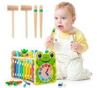 JUSTWOOD Wooden Hammering Pounding Toys, 6-in-1 Whack a Mole Game Early Educational Montessori Toys for 1 Year Old, Birthday Gift for 1 2 3 Years Old Boys Girls