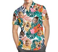 Justyling Custom Hawaiian Shirt, Personalized Beach Short Sleeve Shirt, Custom Men's Button Down Hawaiian Shirts w/Pet or Human Face (Polyester, Style-15)