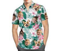 Justyling Custom Hawaiian Shirt, Personalized Beach Short Sleeve Shirt, Custom Men's Button Down Hawaiian Shirts w/Pet or Human Face (Polyester, Style-14)