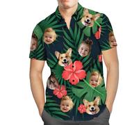 Justyling Custom Hawaiian Shirt, Personalized Beach Short Sleeve Shirt, Custom Men's Button Down Hawaiian Shirts w/Pet or Human Face (Polyester, Style-11)