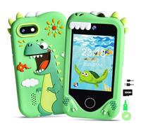 Jusvenmt Kids Smart Phone for Boys, Dinosaur 2.8" Touchscreen Toy Phones Christmas Birthday Gift for Boy Ages 3-9, Toddler Play Learning Cell Phone with Dual Camera, Game, MP3 Player, 32GB Card, Green
