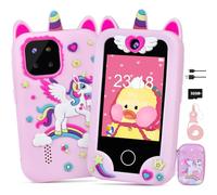 Jusvenmt Kids Smart Phone, Unicorn Phone Toys Christmas Birthday Gifts for 3-10 years old Girl, Toddler Learning Toy Phones with 2.8" Touchscreen, Dual Camera, Games, Music, 32GB Card & Bag PINK