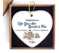 Jutasty Neighbour Gifts Ornaments, Neighbourhood Themed, White Ceramic, 3 Inch Hanging Heart Keepsake Signs for Housewarming, Farewell, or Welcome Gifts