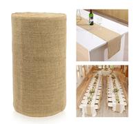 (Jute, 30 X 20M) Time to Sparkle Hessian Roll & Middle Lace Fabric Hessian Table Runner Chair Sash Burlap Jute Wedding