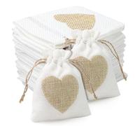 Jute Bags with Drawstring 30 Pack Fabric Bags 8X10 CM Burlap Sack Cotton Drawstring Bag Reusable Small Sack with Heart for Filling Gift Bag for Birthday Wedding Jewelry Party and DIY Craft