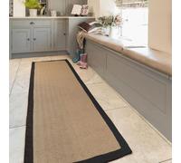 Jute Black Cotton Bordered Hallway Runners Rugs Brown Beige Herringbone Chevron Rubber Backed Bedroom Livingroom Living Home Area Rug 70cm x 240cm (2ft 4" x 7ft 10")