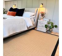 Jute Black Cotton Bordered Rugs Brown Beige Herringbone Chevron Rubber Backed Bedroom Livingroom Living Home Area Rug 120cm x 170cm (3ft 11" x 5ft 7")