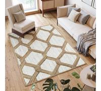 Jute Braided Area Rugs 10x16 Kilim Flatweave Rug Thick 0.27" Geometric Diamond Pattern White & Beige Rugs for Living Room, Kids Room, High-Traffic Area, Farmhouse Design Carpet