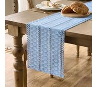 Jute Canvas Table Runner Sky Blue 30 x 140 cm Boheme Decoration Natural Blue Vintage Rectangular Tablecloth Deco Champetre Fireplace Decorative Washable Decoration for Coffee Table Party
