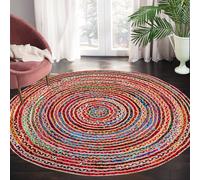 Jute Chindi Rug Round 8ft - Round Boho Rug No Slip Rug Grip - Reversible Natural Recycled Jute Rug Round Jute Round Rug - Farmhouse Rugs for Living Room Home Decor Gift - Colorful Bathroom Rugs
