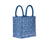 Jute Cottage Bags for Lunch for Women and Men | Grocery Bag | Carry Bag | Tiffin Bags | Bags with zip | Printed Bag | Mughal Print - Blue