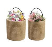 Jute Hanging Basket Wall with Handle, Flower Plants Basket Set, Woven Wall Decor for Home Garden Set of 2 (one Large, one Small)