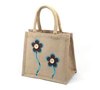Jute Hessian Lunch Gift Bag - Flower Design- Natural