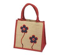 Jute Hessian Lunch Gift Bag - Flower Design (Red)