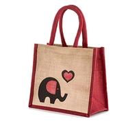 Jute Hessian Lunch Gift Bag - Height 24 cm x Width 26 cm x Depth 17 cm - Elephant Red