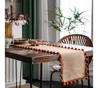 Jute Hessian Table Runner Rustic Jute Table Runner With Orange Ball Vintage Table Runners Natural Rustic Farmhouse Table Runner Dining Placemat Roll Burlap Table Cloth Table Decoration(30x200cm)