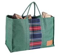 Jute Log Bag 50kg Log Store Log Basket Sack with Carrying Handle and Waterproof Coating Fireplace Log Storage Wood Baskets (Green Tartan)