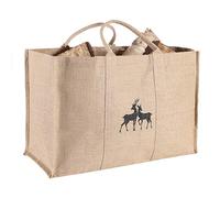 Jute Log Bag 50kg Log Store Log Basket Sack with Carrying Handle and Waterproof Coating Fireplace Log Storage Wood Baskets (Twin Deer)