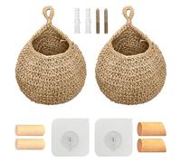 Jute Onion Basket Hanging for Pantry with Wooden hook, Potato Garlic Onion Pantry Storage Baskets, Potato Holder Hanging Wall Vegetable Baskets for Succulent Wall Decor (Large)