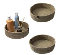 Jute Rope Round Storage Baskets, Set of 3, Brown, Fabric Basket Organisers, Organiser Tray Set, Brown Baskets - Perfect for Declutterig Countertops, Shelves and Tables