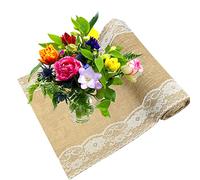 Jute Table Runner 30 x 275 cm Natural Hessian Table Runner with Lace for Wedding Festival Table Decoration