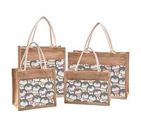 Jute Tote Bag, Funny Cute Cartoon Penguin Shopping Bags Natural Jute Bag Mini Lunch Gift Tote with Front Canvas Pocket Small, 30x15x22cm